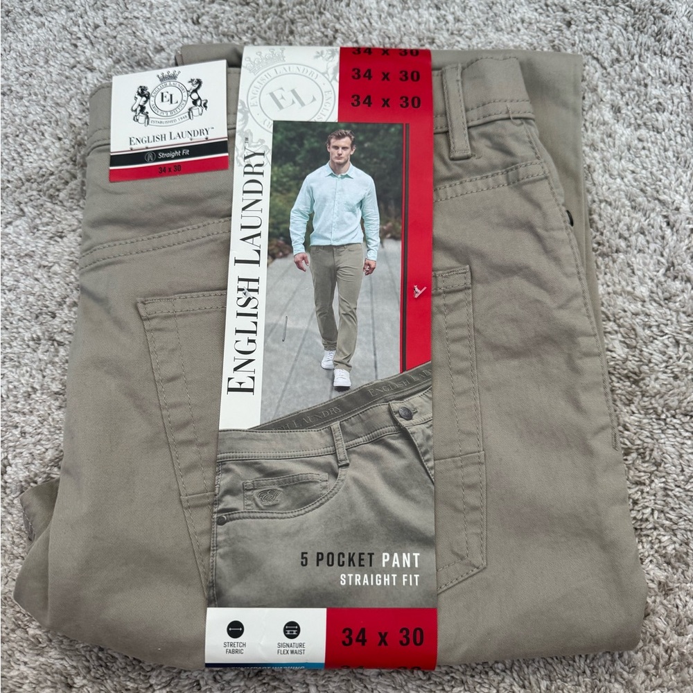 English Laundry Men’s Straight Fit 5-Pocket Pants - Khaki